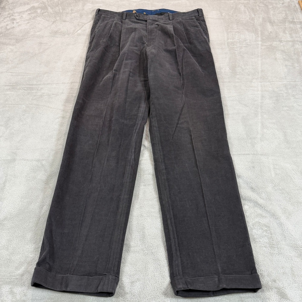 Lauren Ralph Lauren Mens 35x32 Gray Pleated Corduroy Trousers Cuffed Preppy EUC